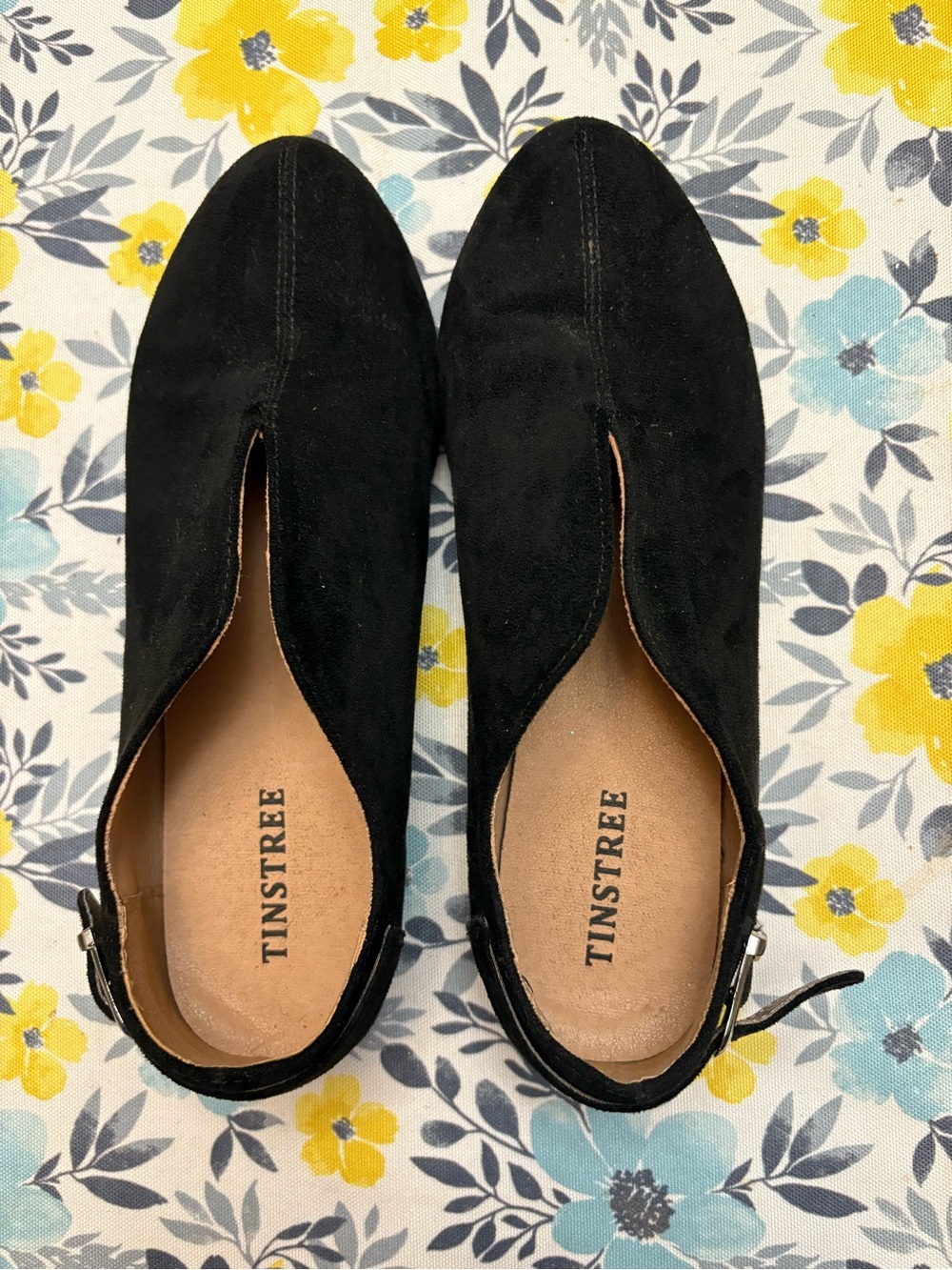 Tinstree Black Suede Split-Vamp Slingback Mules